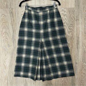 Vintage cream/green wool plaid skirt